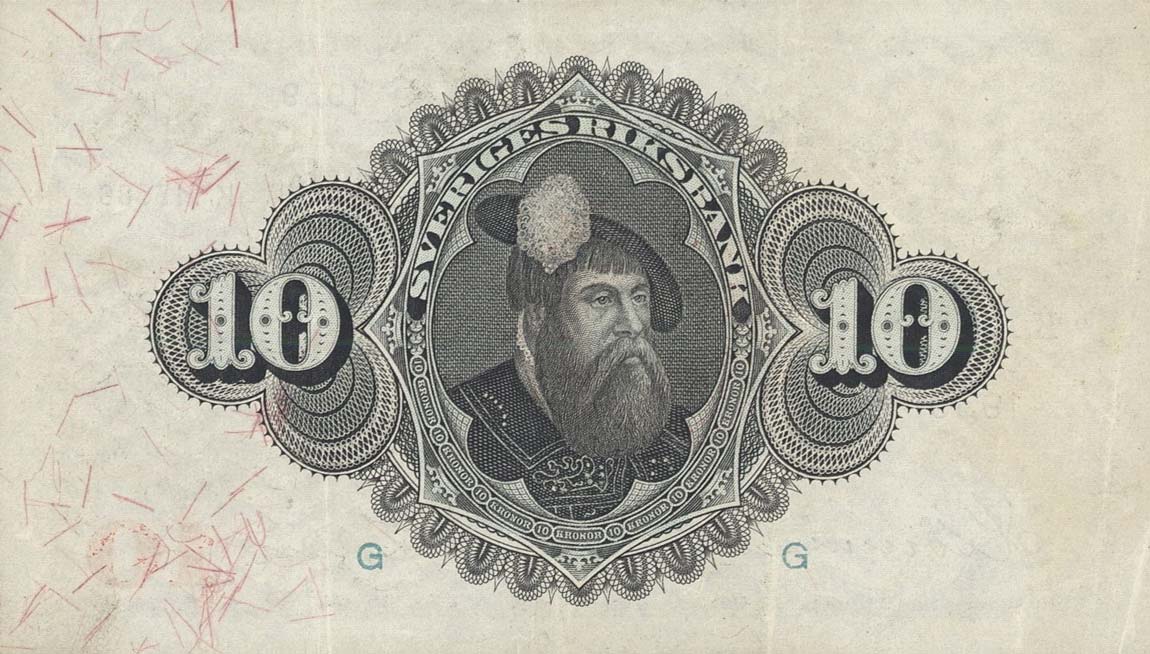 Back of Sweden p34v: 10 Kronor from 1939