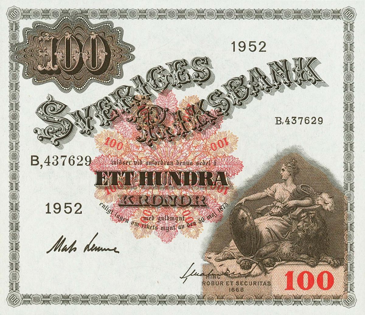 Front of Sweden p36ah: 100 Kronor from 1952