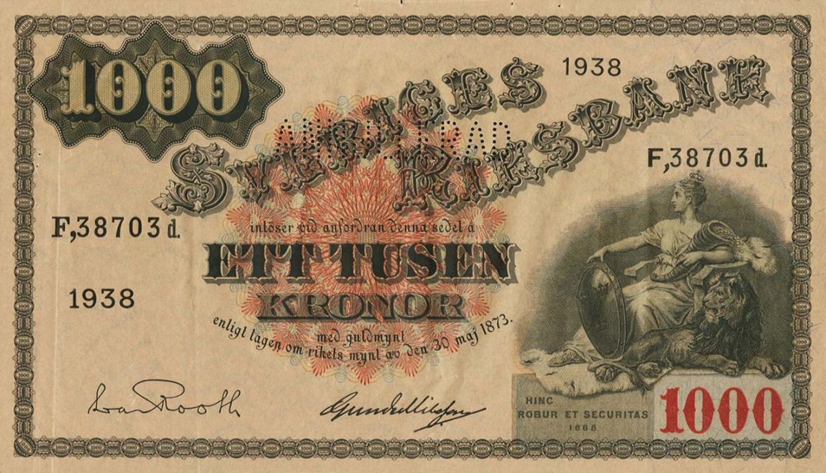 Front of Sweden p38s: 1000 Kronor from 1932