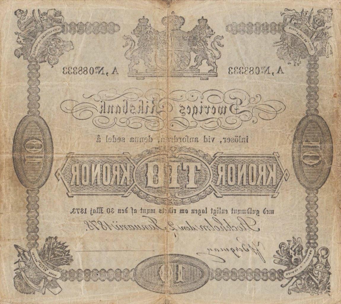 Back of Sweden p3e: 10 Kronor from 1878