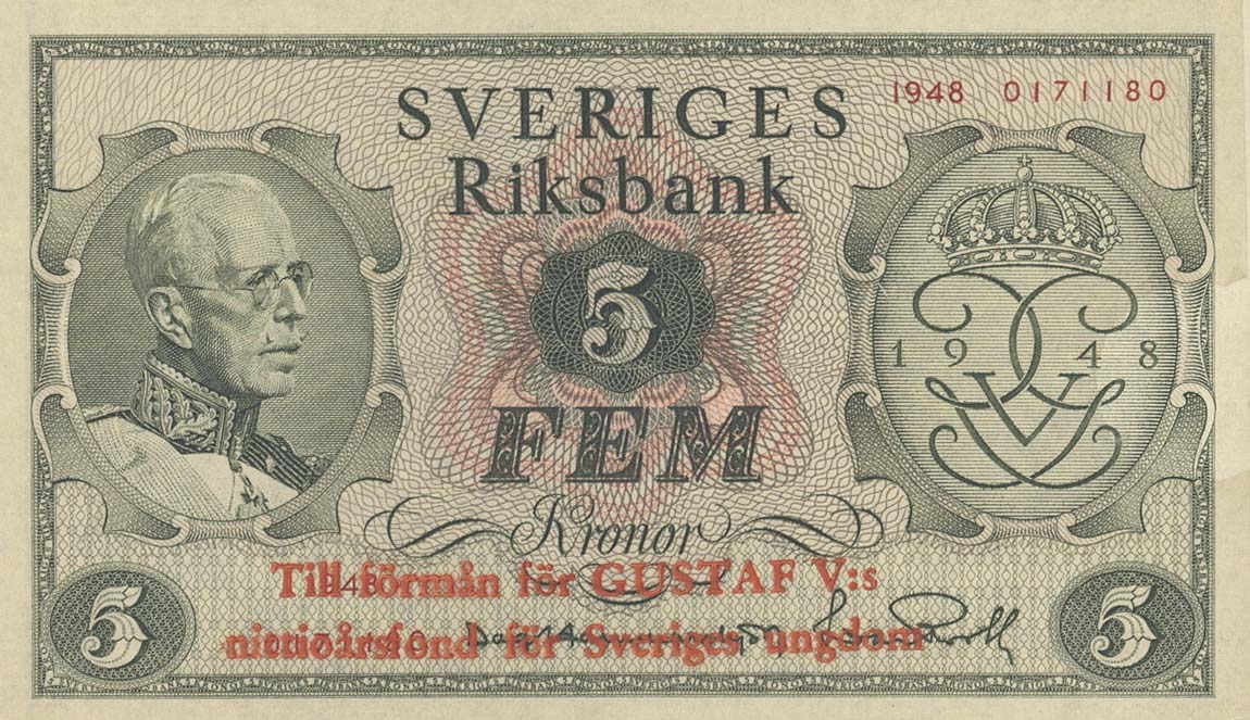 Front of Sweden p41b: 5 Kronor from 1948