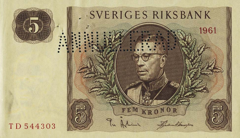 Front of Sweden p42s: 5 Kronor from 1954