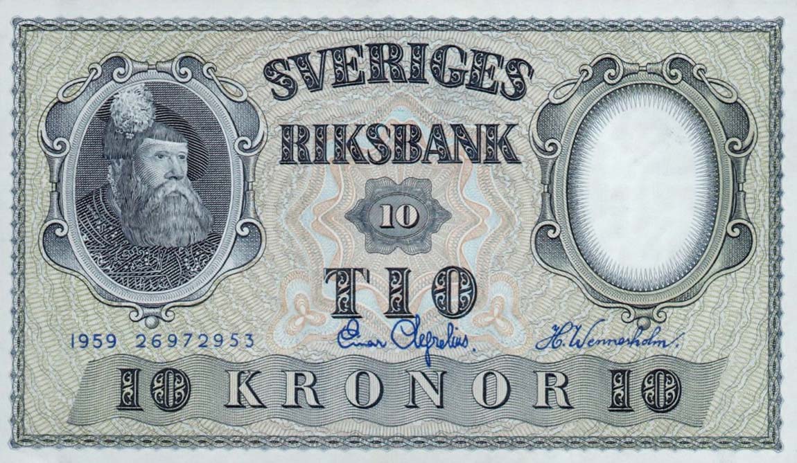 Front of Sweden p43g: 10 Kronor from 1959