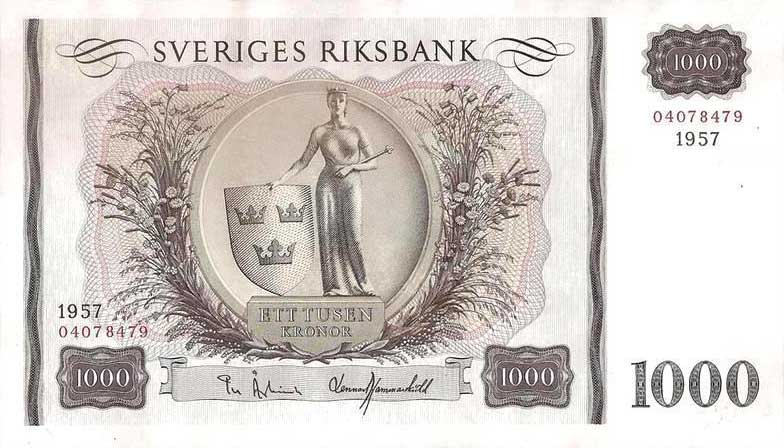 Front of Sweden p46b: 1000 Kronor from 1957