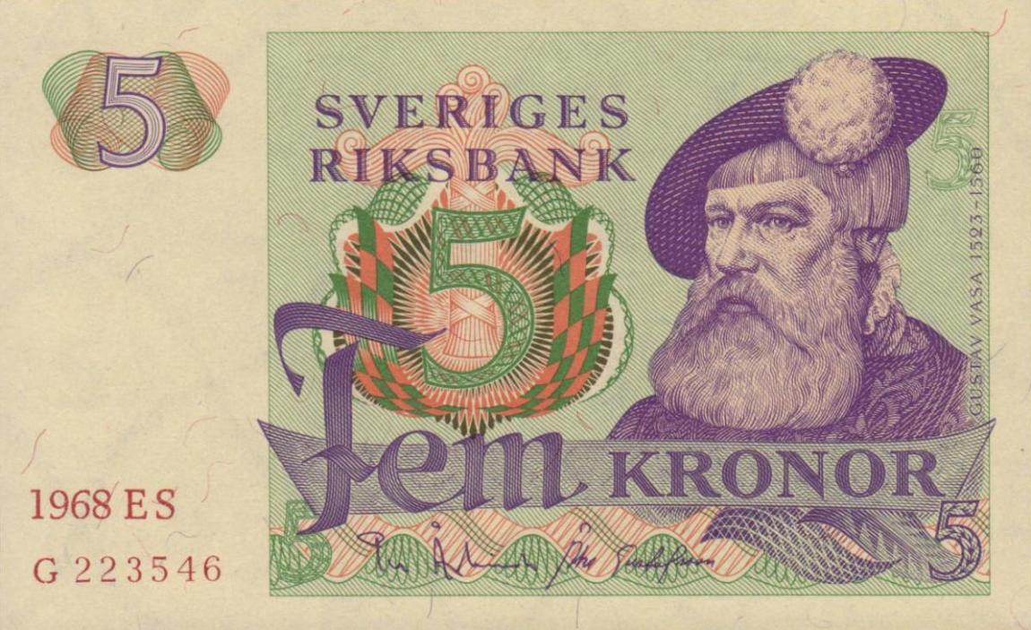 Front of Sweden p51a: 5 Kronor from 1965