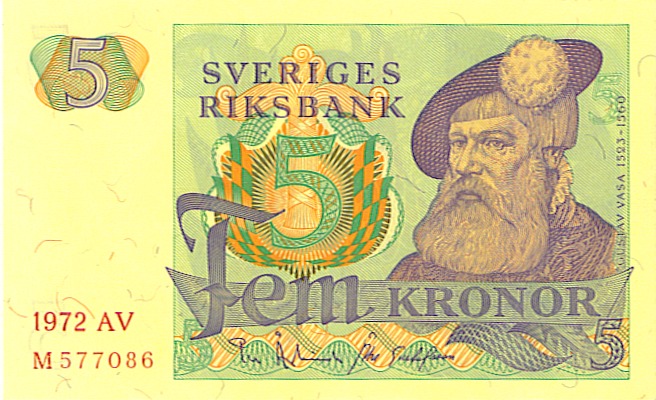 Front of Sweden p51c: 5 Kronor from 1972