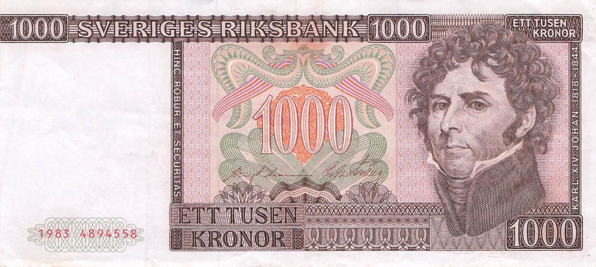 Front of Sweden p55r2: 1000 Kronor from 1983