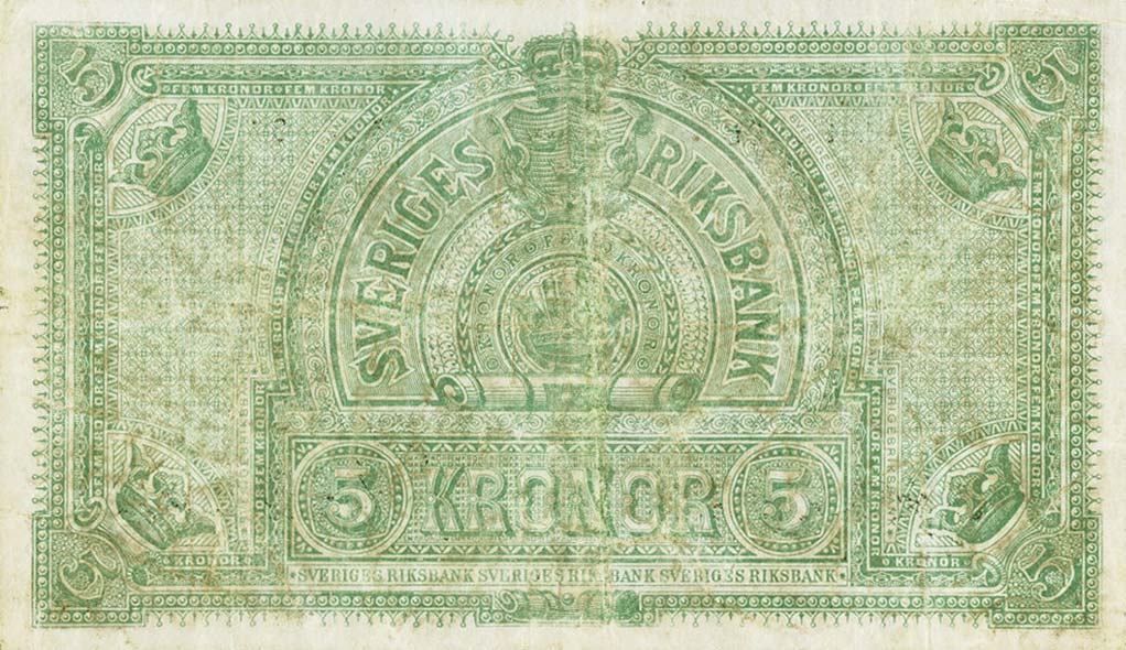 Back of Sweden p8j: 5 Kronor from 1888