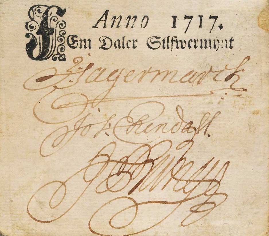 Front of Sweden pA63a: 5 Daler Silvermynt from 1717