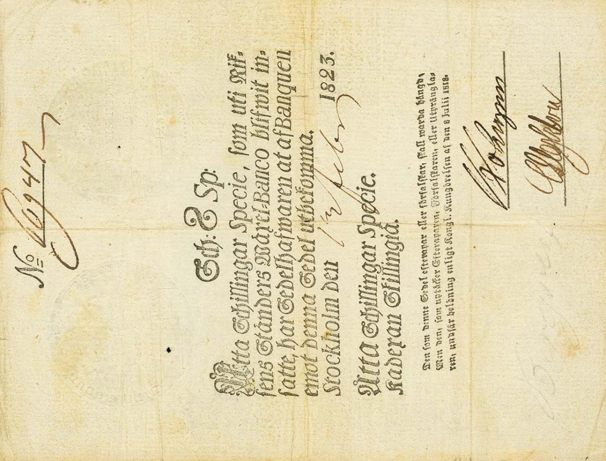 Front of Sweden pA93b: 8 Schillingar Specie from 1819