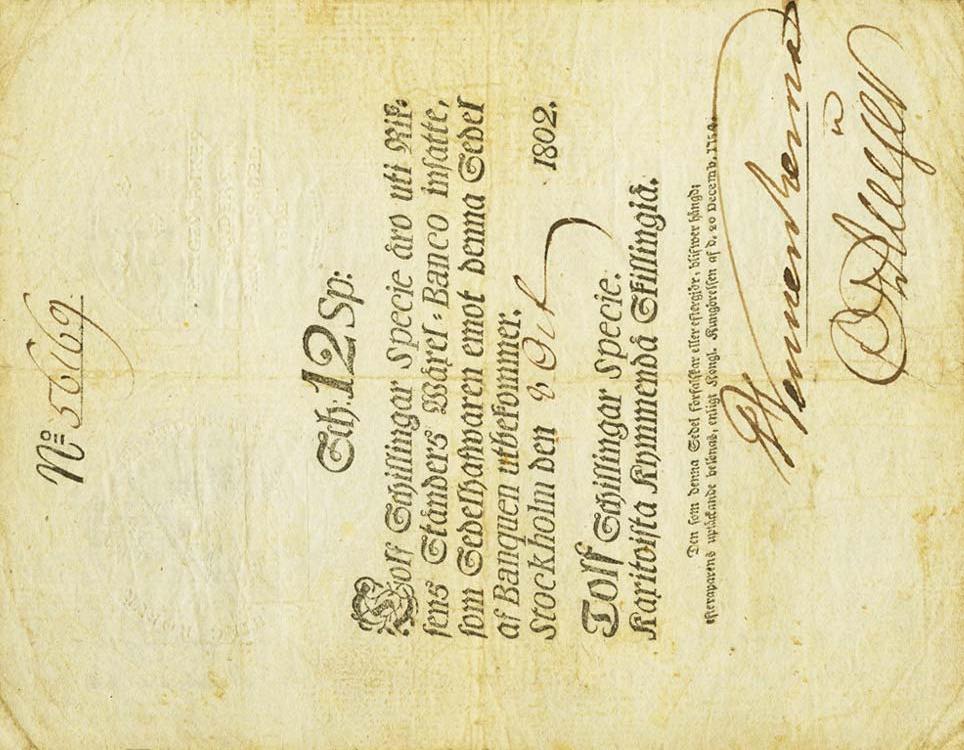 Front of Sweden pA94a: 12 Schillingar Specie from 1802