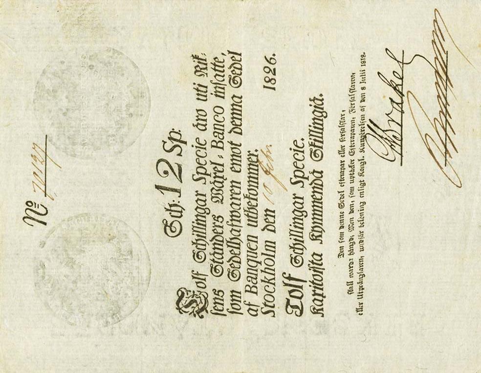 Front of Sweden pA94b: 12 Schillingar Specie from 1819