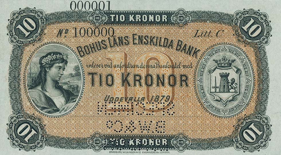Front of Sweden pS106s: 10 Kronor from 1879