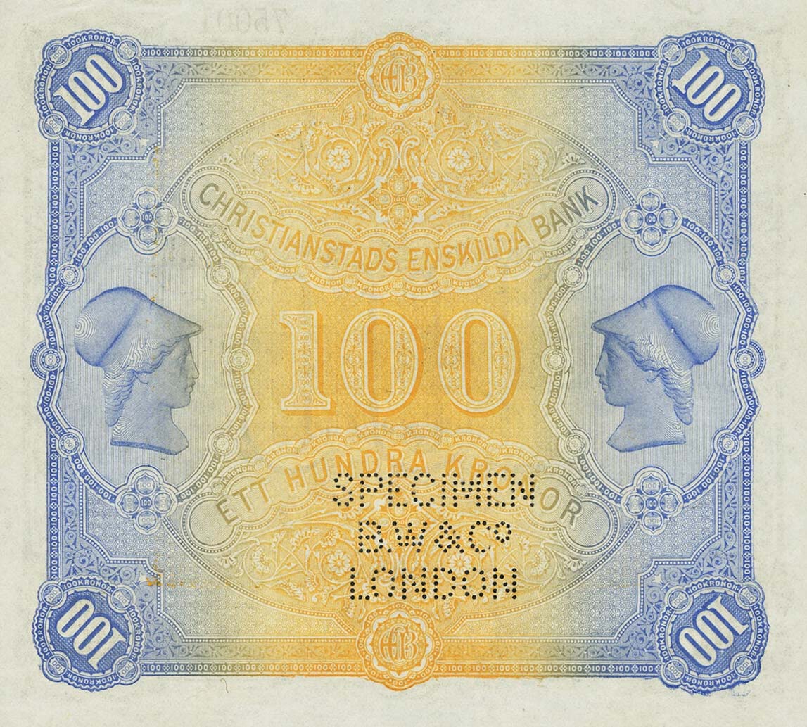 Back of Sweden pS133s: 100 Kronor from 1875