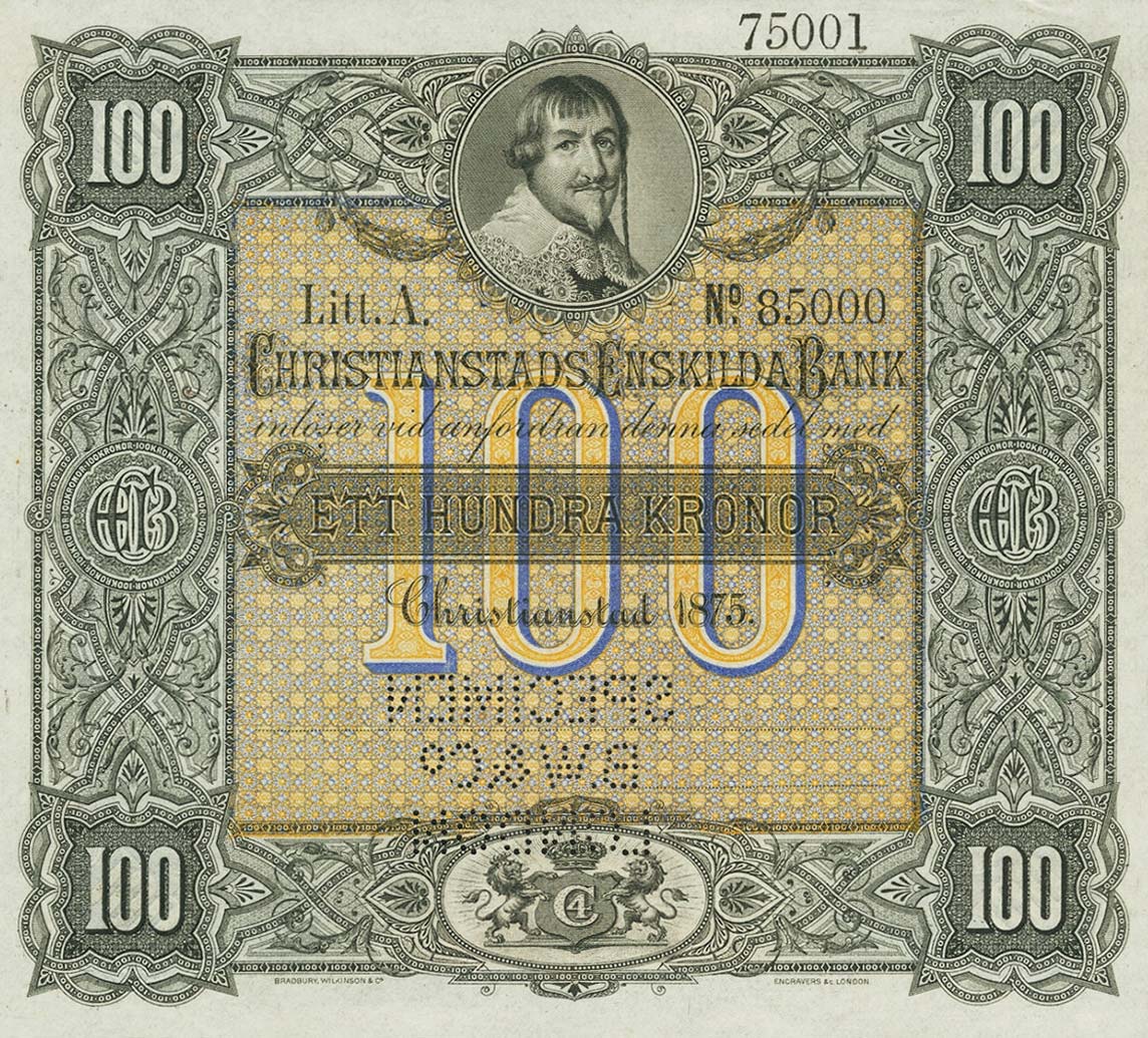 Front of Sweden pS133s: 100 Kronor from 1875