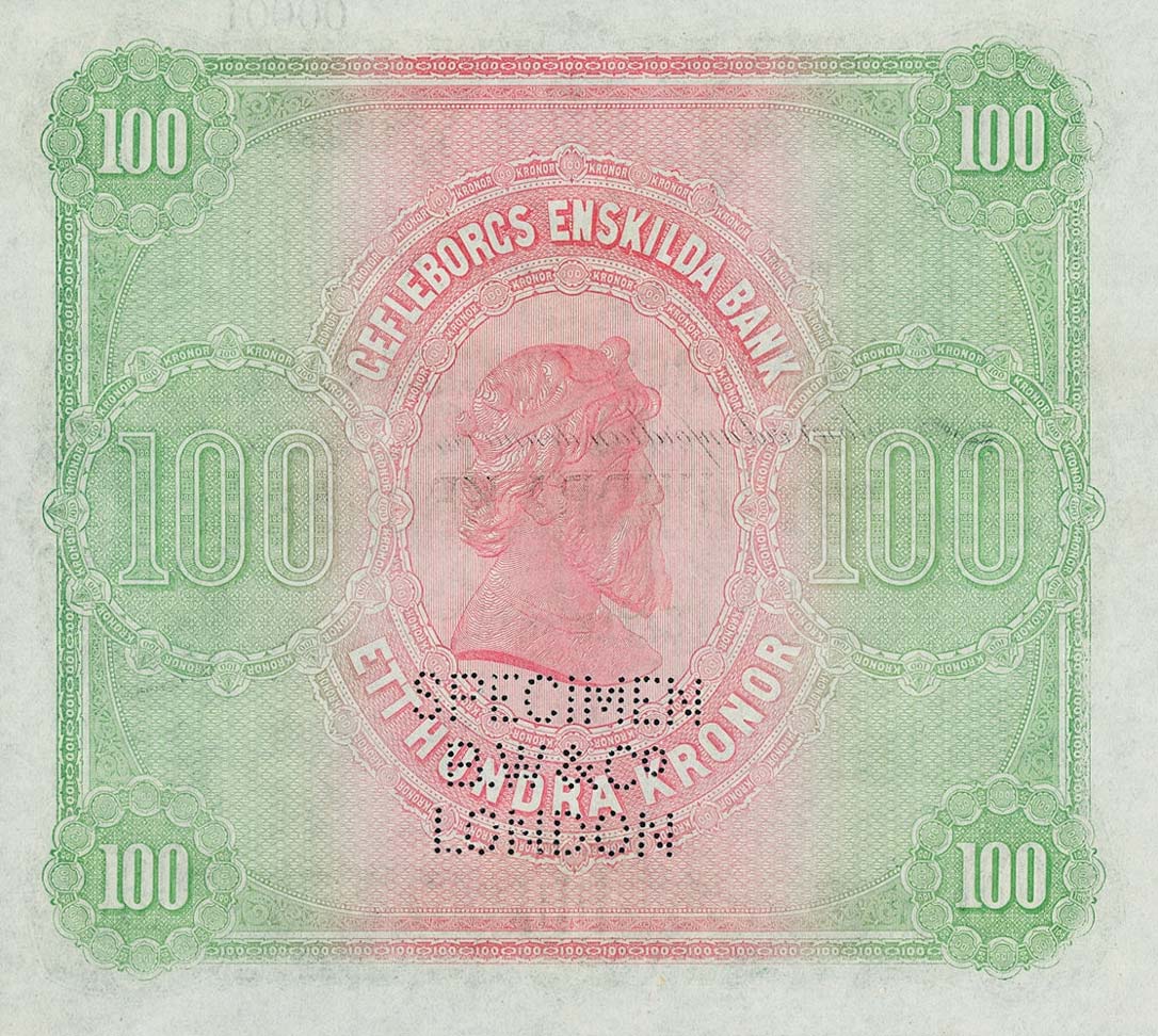 Back of Sweden pS182s: 100 Kronor from 1875