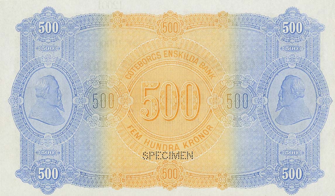 Back of Sweden pS227As: 500 Kronor from 1878