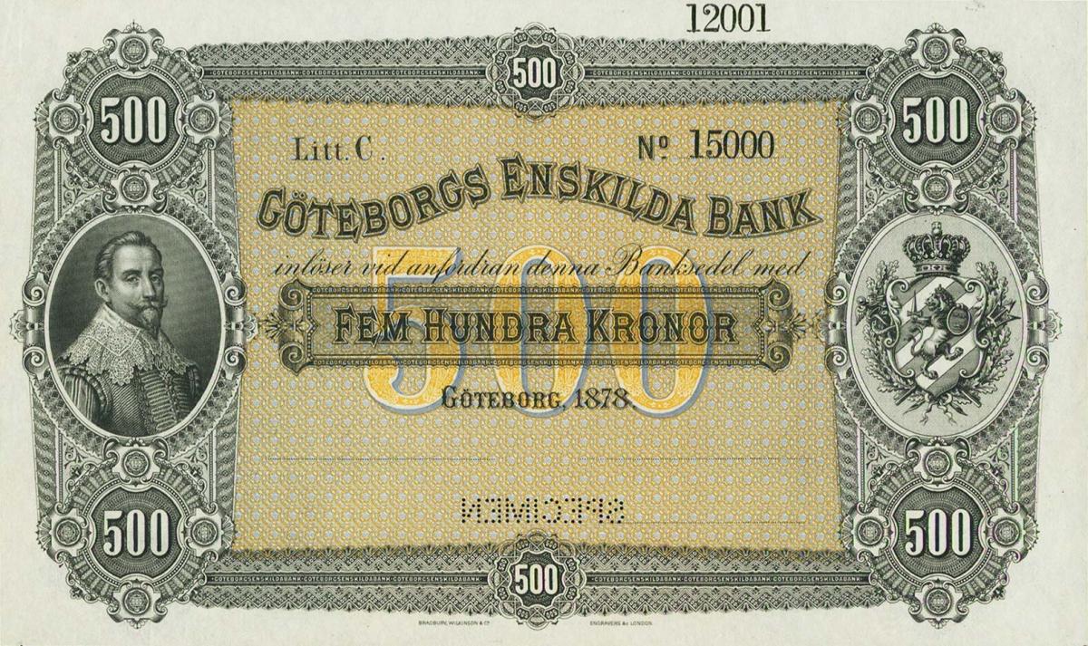 Front of Sweden pS227As: 500 Kronor from 1878