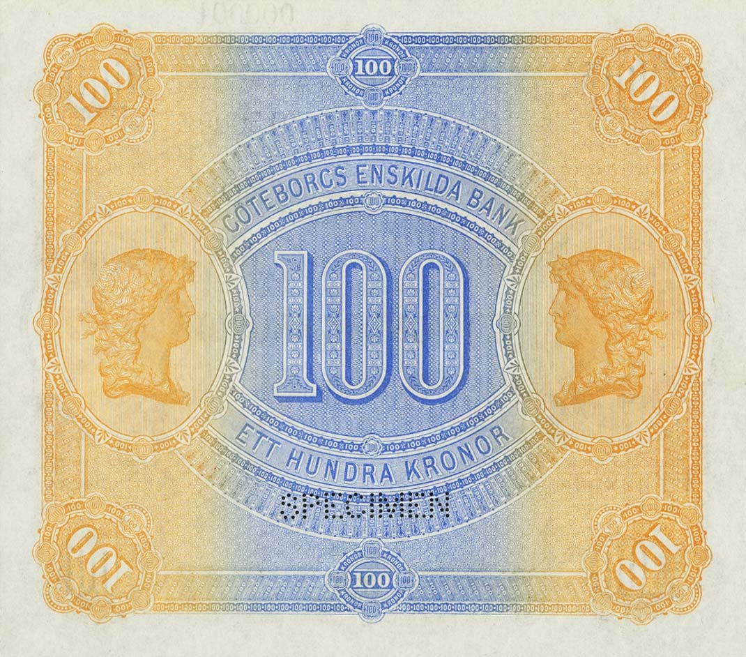 Back of Sweden pS230s: 100 Kronor from 1882