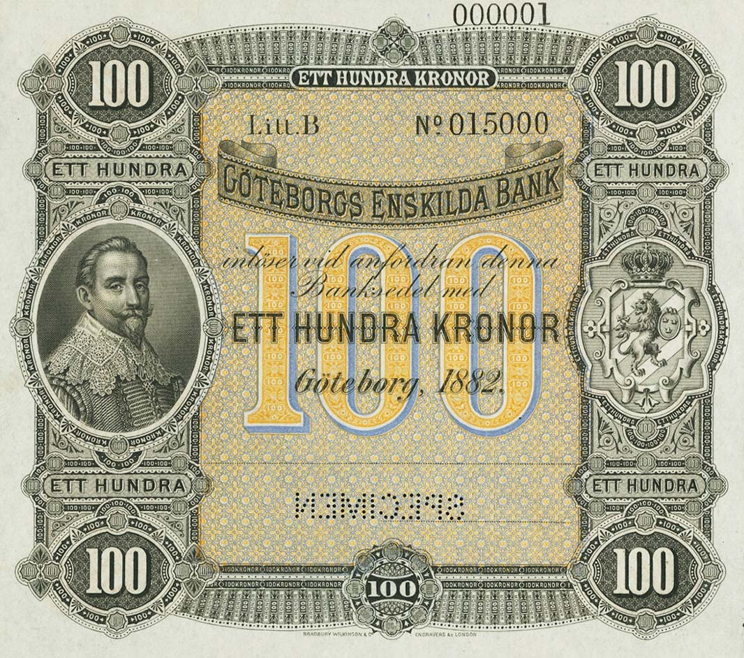 Front of Sweden pS230s: 100 Kronor from 1882