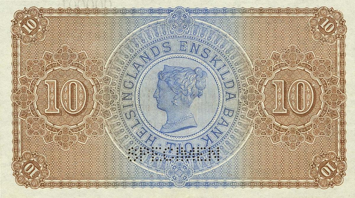 Back of Sweden pS265s: 10 Kronor from 1879