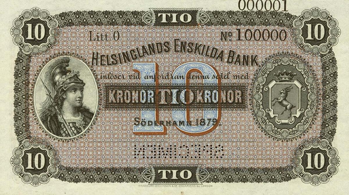 Front of Sweden pS265s: 10 Kronor from 1879