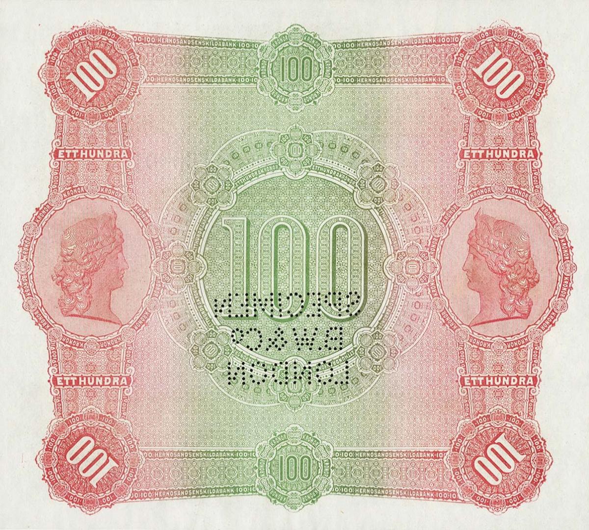 Back of Sweden pS278s: 100 Kronor from 1880