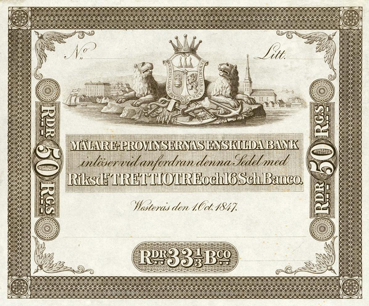 Front of Sweden pS313r: 33.33 Riksdaler Banco from 1847