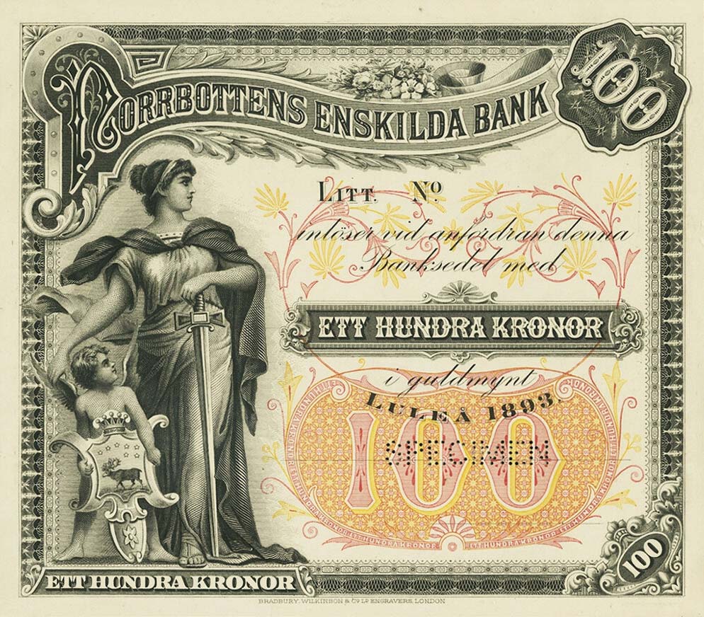 Front of Sweden pS343s: 100 Kronor from 1893