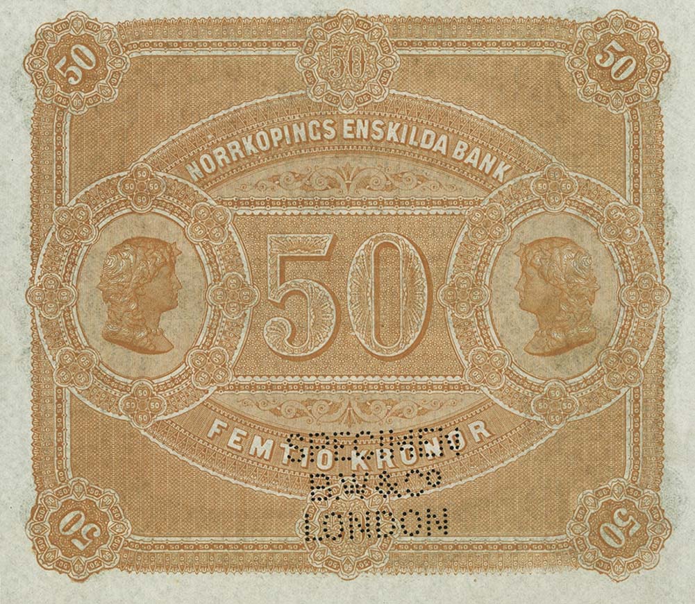 Back of Sweden pS363s: 50 Kronor from 1877