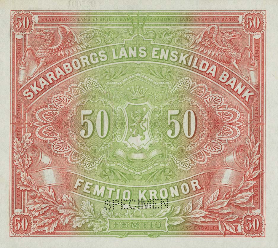Back of Sweden pS420s: 50 Kronor from 1888