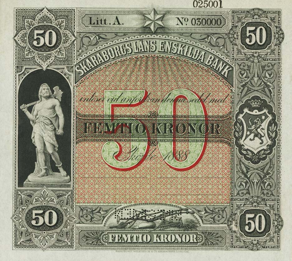 Front of Sweden pS420s: 50 Kronor from 1888