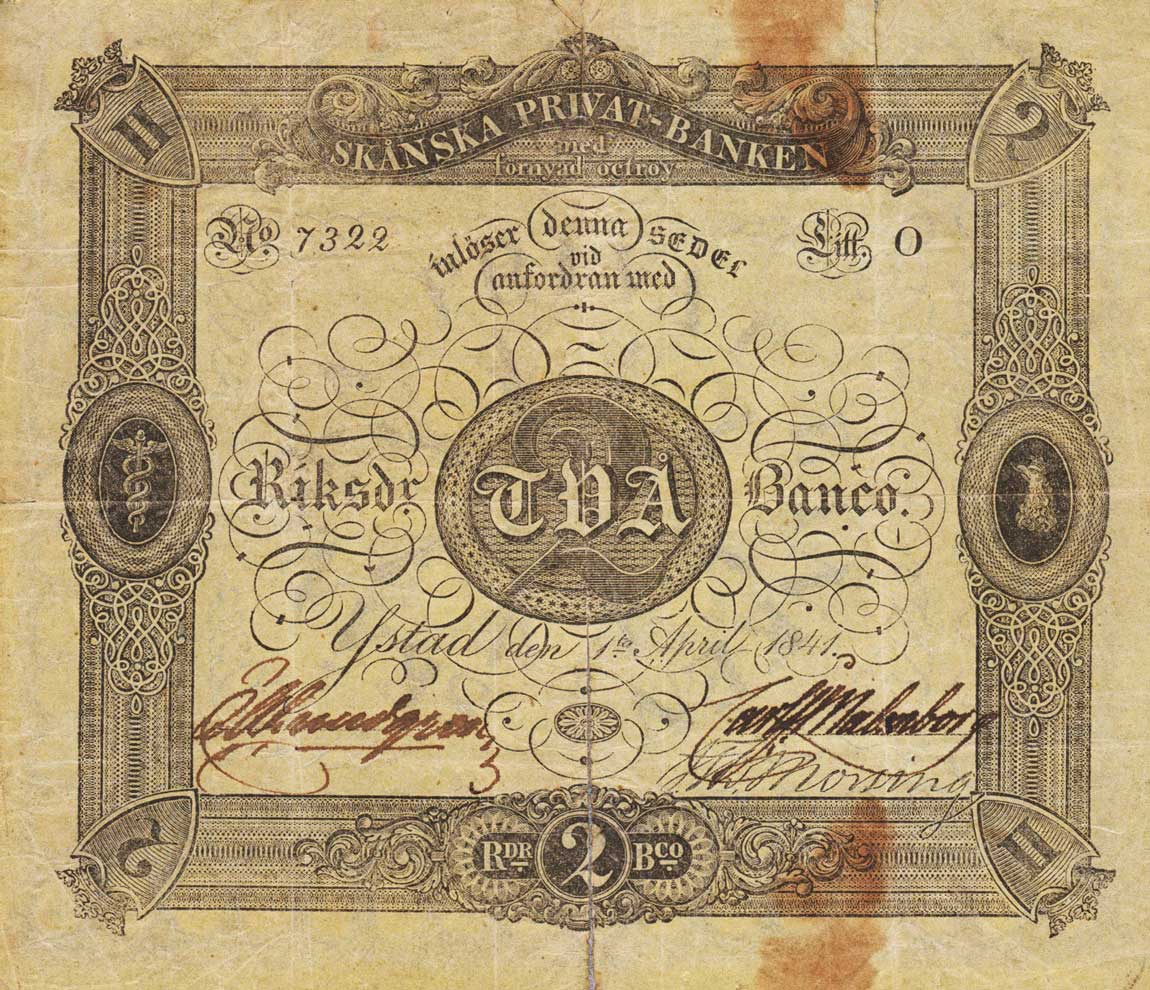 Front of Sweden pS436: 2 Riksdaler Schillingar from 1841