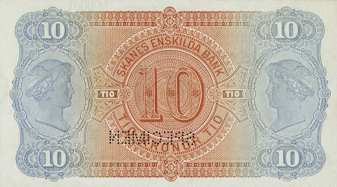 Back of Sweden pS461s: 10 Kronor from 1876