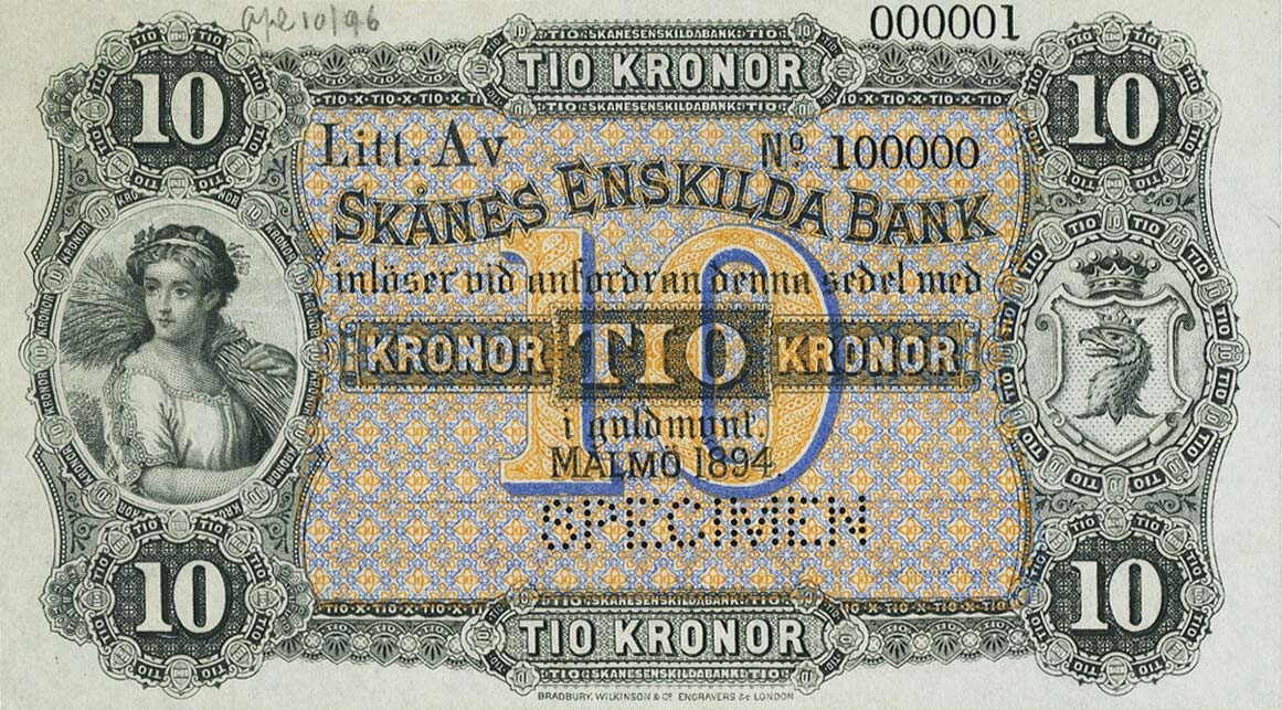 Front of Sweden pS461s: 10 Kronor from 1876