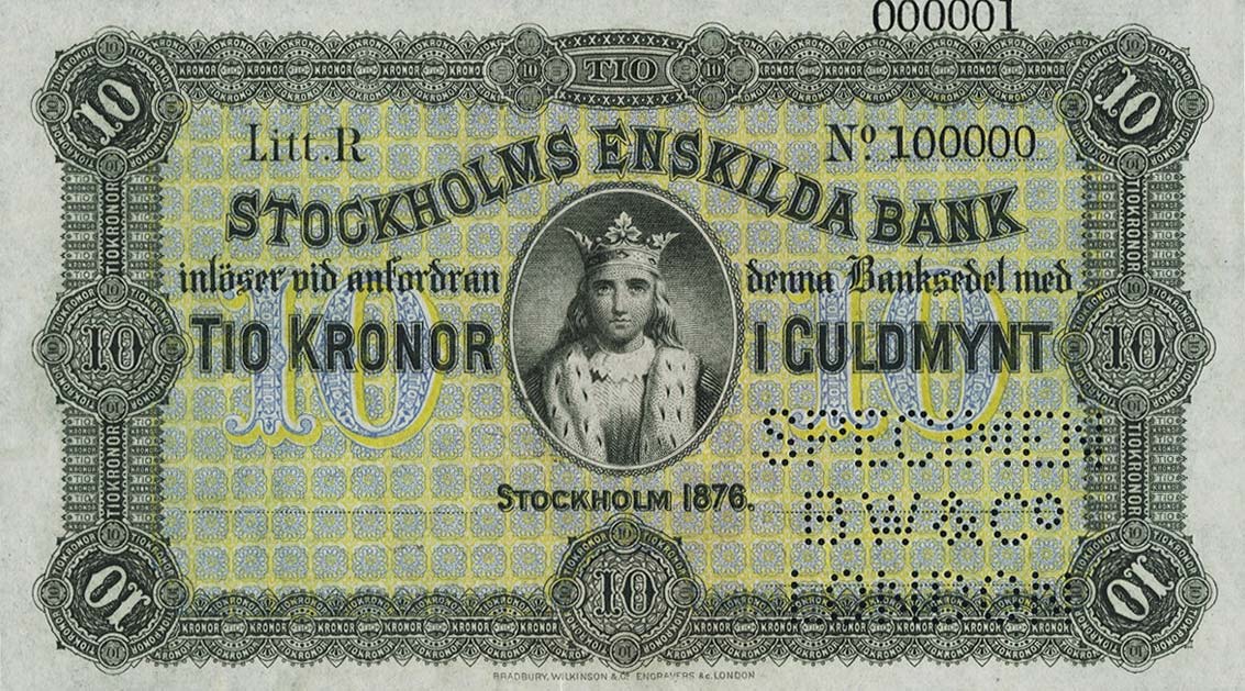 Front of Sweden pS511s: 10 Kronor from 1876