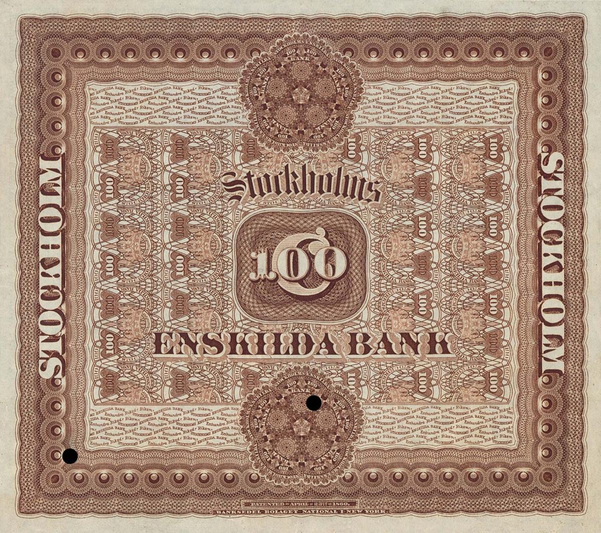 Back of Sweden pS513s: 100 Kronor from 1876