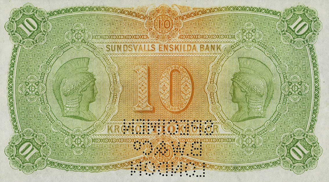 Back of Sweden pS589s: 10 Kronor from 1875