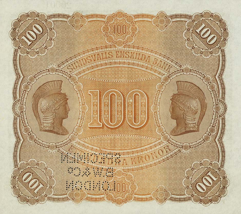 Back of Sweden pS591s: 100 Kronor from 1875