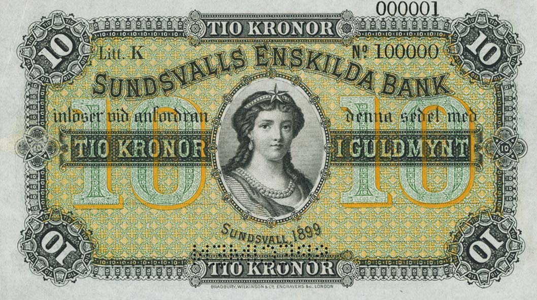 Front of Sweden pS593s: 10 Kronor from 1890
