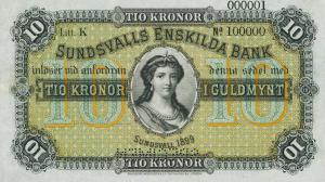 pS593s from Sweden: 10 Kronor from 1890