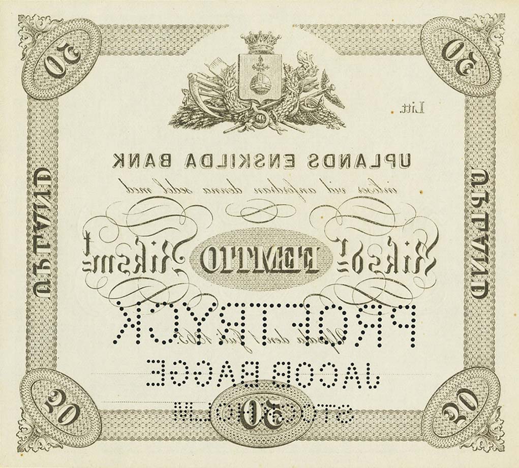 Back of Sweden pS623s: 50 Riksdaler from 1865