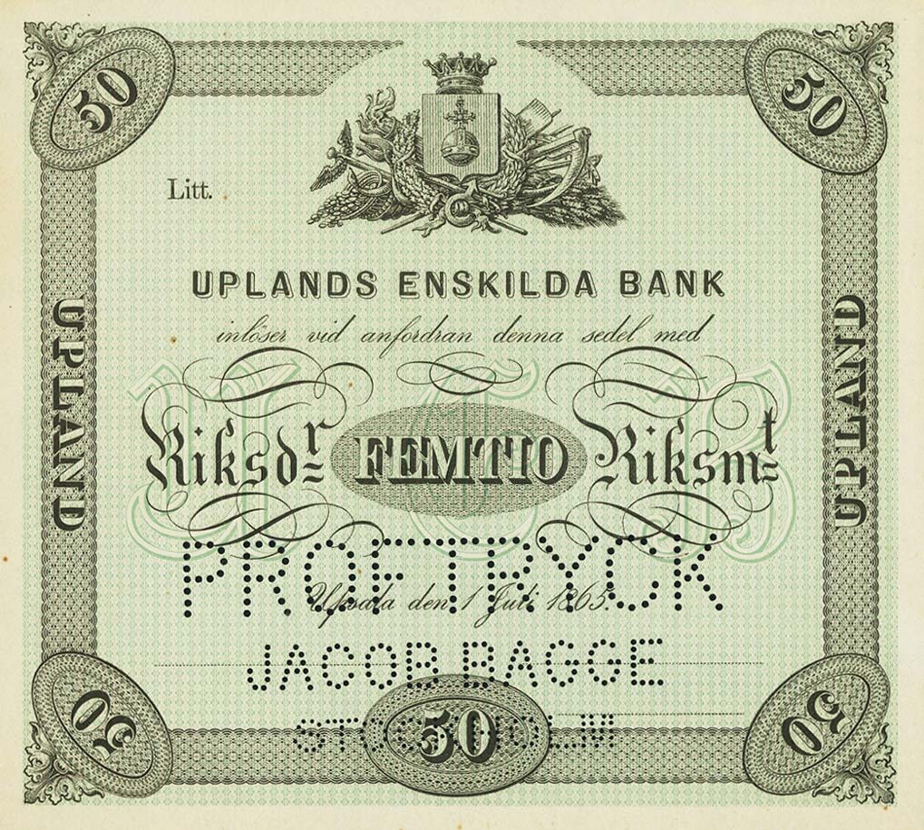 Front of Sweden pS623s: 50 Riksdaler from 1865
