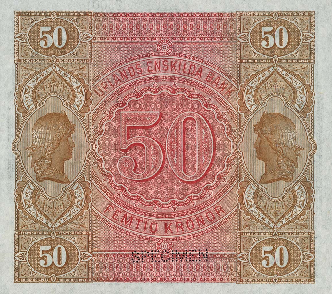 Back of Sweden pS628s: 50 Kronor from 1874