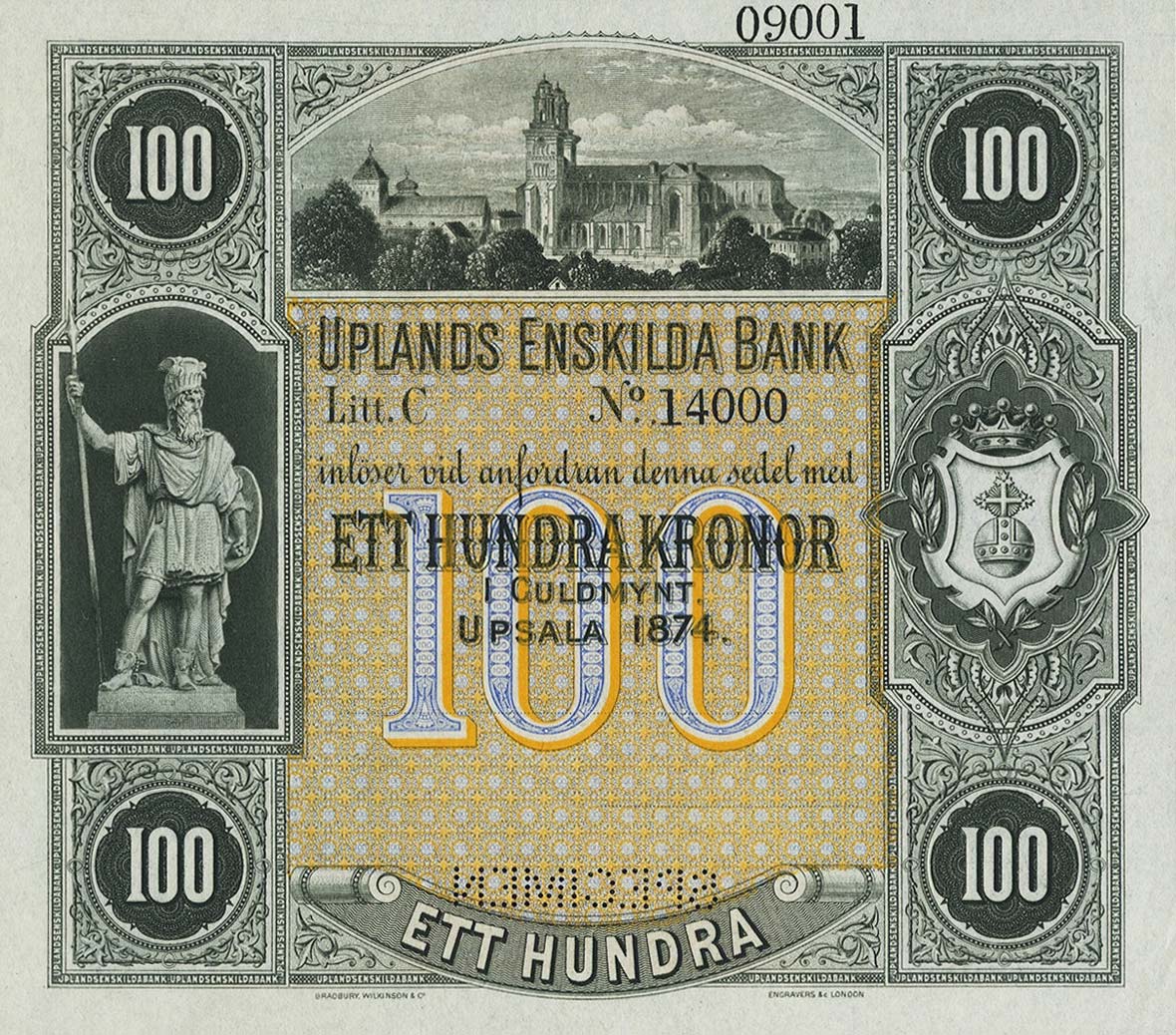 Front of Sweden pS629s: 100 Kronor from 1874