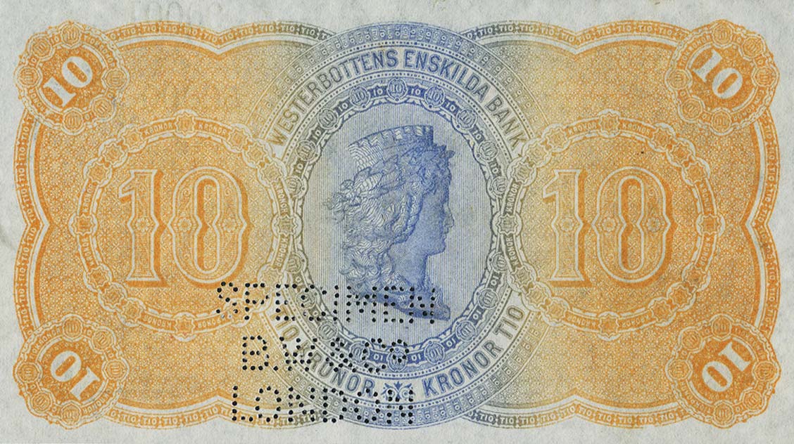 Back of Sweden pS708s: 10 Kronor from 1881