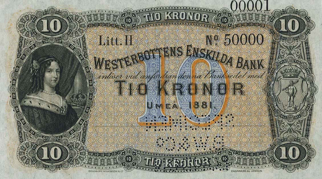 Front of Sweden pS708s: 10 Kronor from 1881