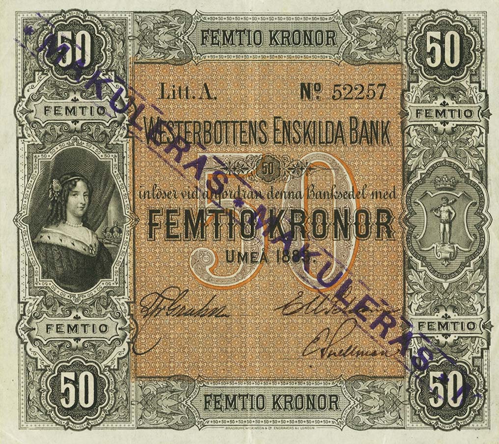 Front of Sweden pS709b: 50 Kronor from 1883