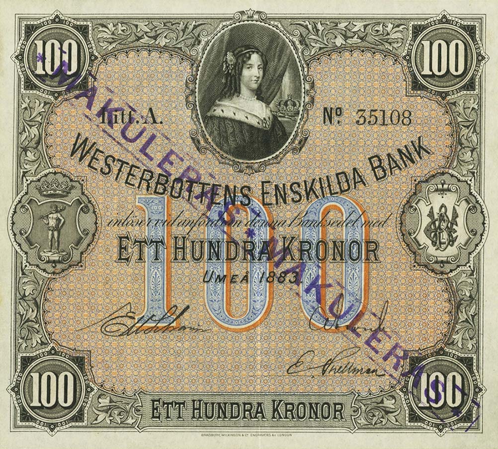 Front of Sweden pS710b: 100 Kronor from 1883