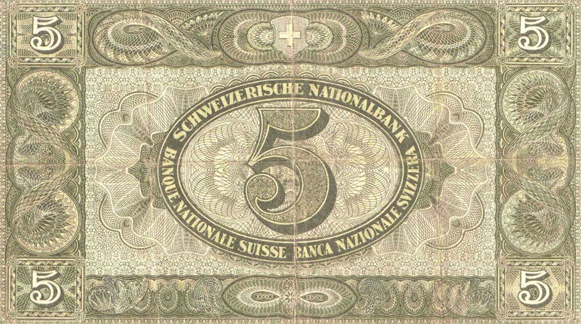 Back of Switzerland p11g: 5 Franken from 1926
